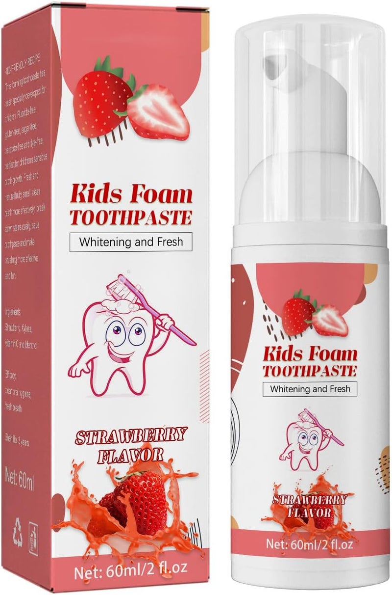 woobles Kids Foam Toothpaste with Strawberry Flavor, Children Foam Toothpaste, Fluoride Free Natural Formula, Kids Deep Cleansing Foam Toothpaste for Electric Toothbrush 60ml (Strawberry) - Image 1